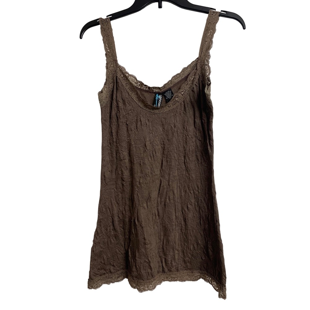Weavers Brown Crinkle Lace Trim Camisole Tank Top XL Y2K